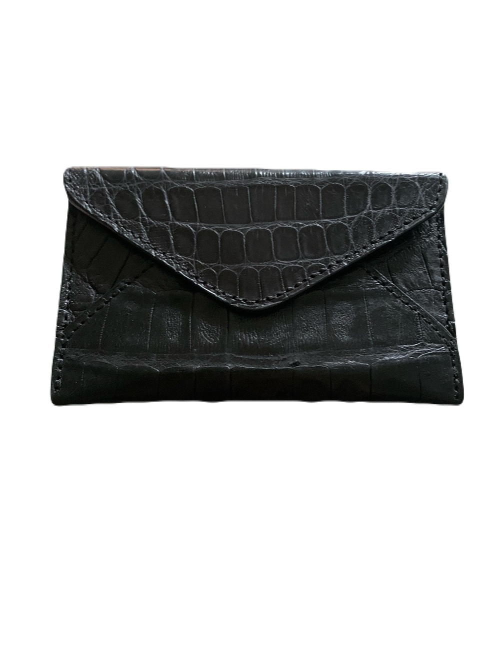 Matte Black Genuine Crocodile Envelope Credit Business Card Case Unisex